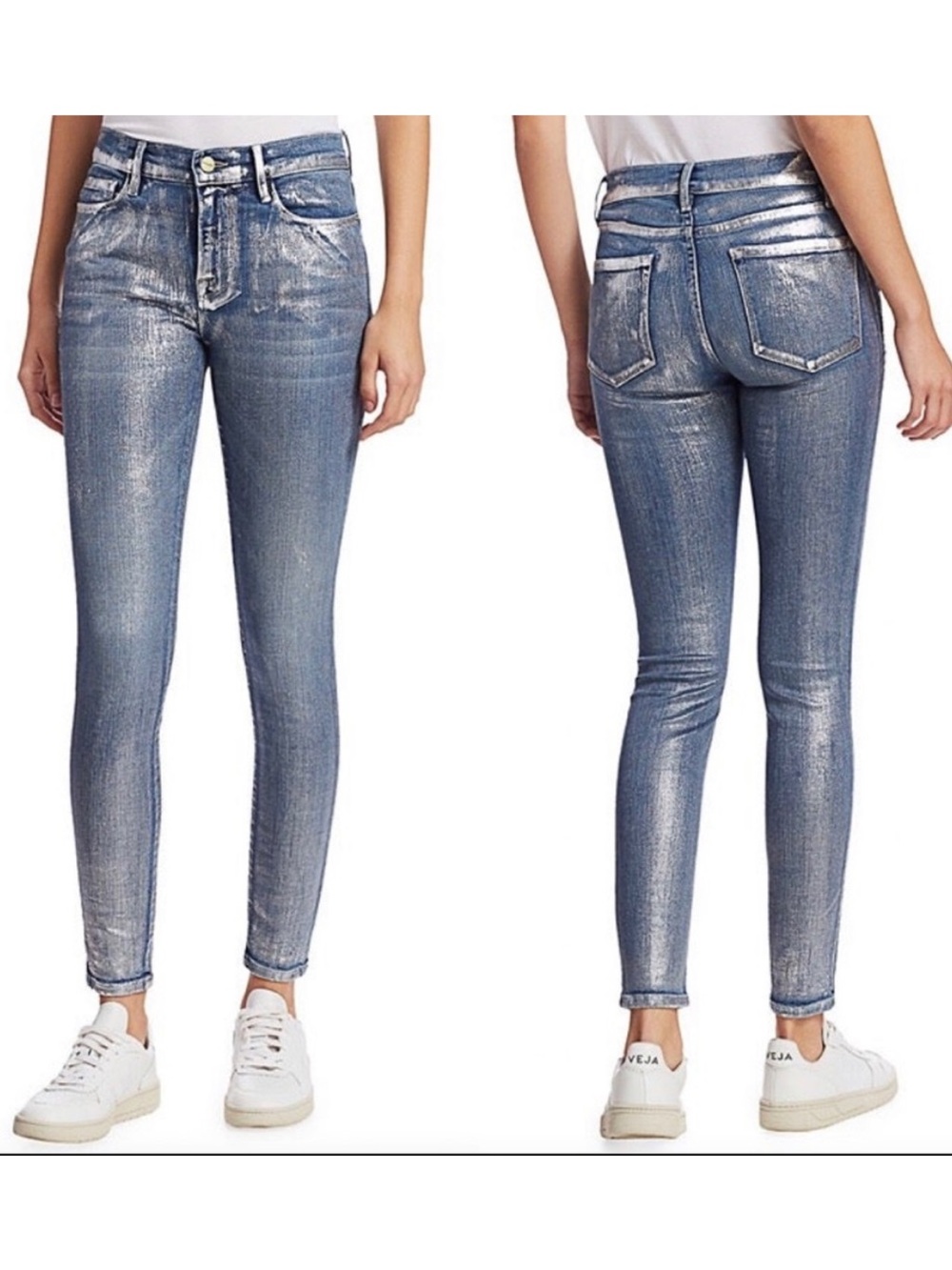 Frame Women Le Skinny Metalic Jeans